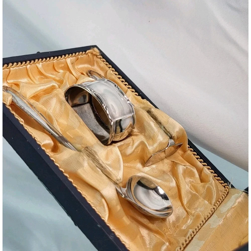 Alpaca Hoka Silver Baby Spoon & Pea Pusher Set w Display Box